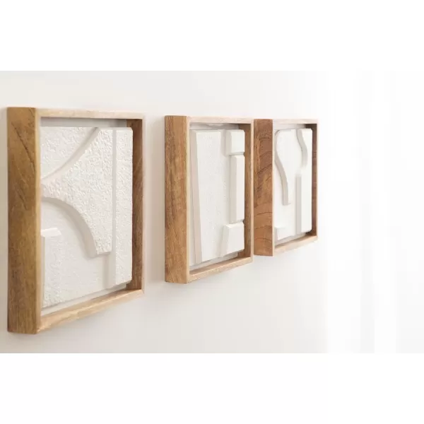 Kate and Laurel Yukiah Modern Geometric Wooden Wall Art Set Set of 3 White and Natural Wood Transitional Decorative Sculptural Wood Plaque Art Collection for Wall Decor