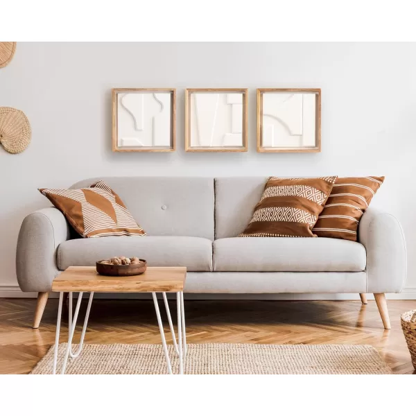 Kate and Laurel Yukiah Modern Geometric Wooden Wall Art Set Set of 3 White and Natural Wood Transitional Decorative Sculptural Wood Plaque Art Collection for Wall Decor