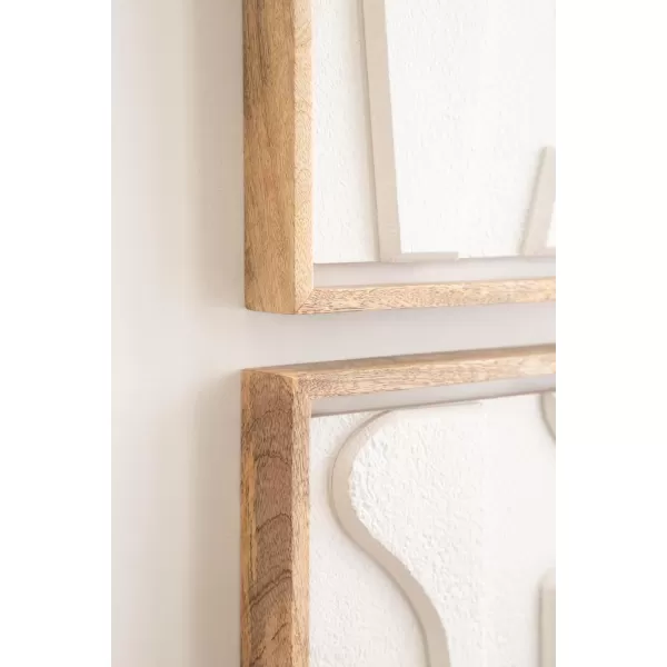 Kate and Laurel Yukiah Modern Geometric Wooden Wall Art Set Set of 3 White and Natural Wood Transitional Decorative Sculptural Wood Plaque Art Collection for Wall Decor