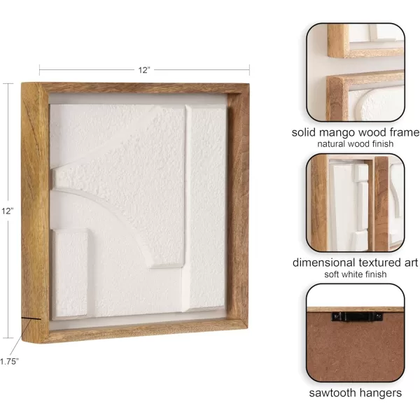 Kate and Laurel Yukiah Modern Geometric Wooden Wall Art Set Set of 3 White and Natural Wood Transitional Decorative Sculptural Wood Plaque Art Collection for Wall Decor