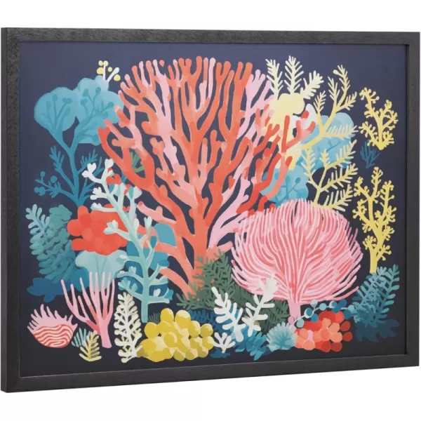Kate and Laurel Abstract Coastal Blue Coral Framed Wall Art by The Creative Bunch Studio 12x16 Gold Modern Soft Beach Art for WallBlack  Bright Coral