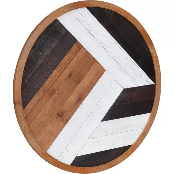 Kate and Laurel Ballez Boho Shiplap Wood Plank Art Plaque 28  Inch Diameter Multicolored Decorative Rustic Round Wooden Art for WallRustic BrownBlack