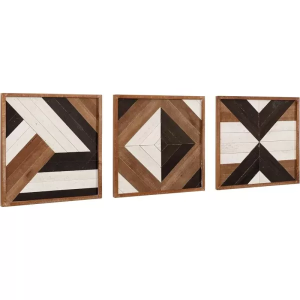 Kate and Laurel Ballez Coastal Geometric Wood Art Set Set of 3 Light Multicolored Decorative Pieced Wooden Plaque Collection for WallBrown