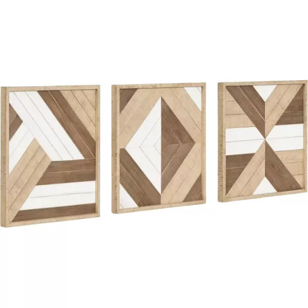 Kate and Laurel Ballez Coastal Geometric Wood Art Set Set of 3 Light Multicolored Decorative Pieced Wooden Plaque Collection for WallLight Brown