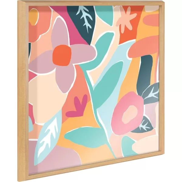 Kate and Laurel Blake Peace Love Flowers Framed Printed Acrylic Wall Art by Kate Aurelia Holloway 24x24 Natural Colorful Floral Art for Wall