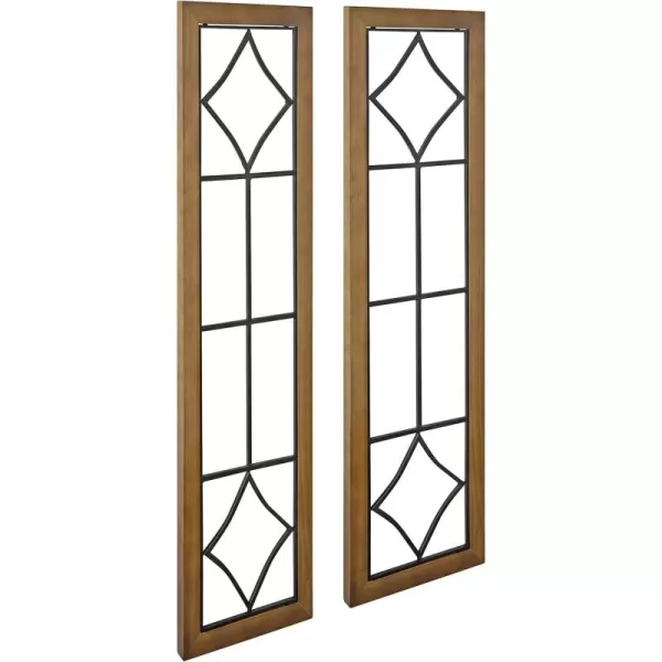 Kate and Laurel Brenham Rustic Windowpane Panel Wood and Metal Wall Plaques Set of 2 Rustic Brown and Black Chic Farmhouse Wall Decor