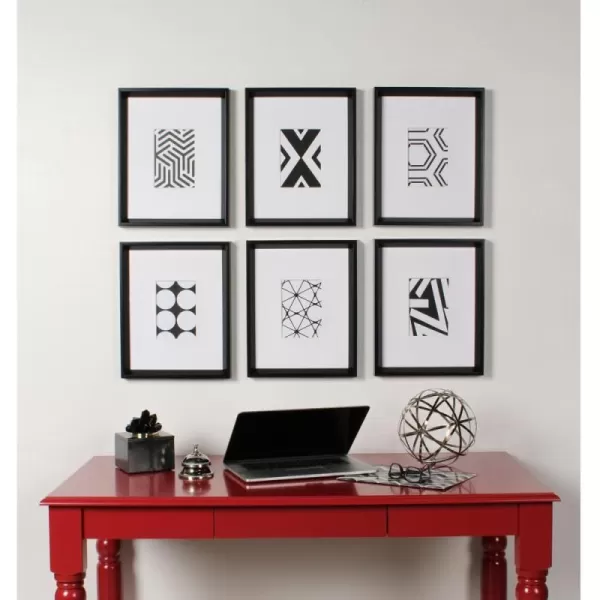 Kate and Laurel Calter 6 Framed Modern Black and White Geometric Abstract Art Prints BlackBlack