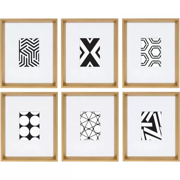 Kate and Laurel Calter 6 Framed Modern Black and White Geometric Abstract Art Prints BlackGold