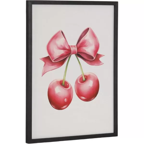 Kate and Laurel Coquette Preppy Retro Girly Red Pink Bow Cherries Framed Wall Art by The Creative Bunch Studio 12x16 Gold Cute Hair Bow Art for WallBlack  Red Bows