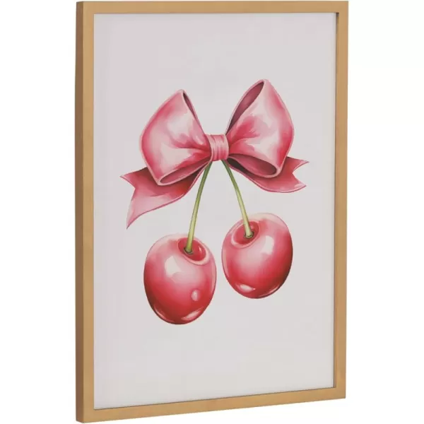 Kate and Laurel Coquette Preppy Retro Girly Red Pink Bow Cherries Framed Wall Art by The Creative Bunch Studio 12x16 Gold Cute Hair Bow Art for WallGold  Red Bows