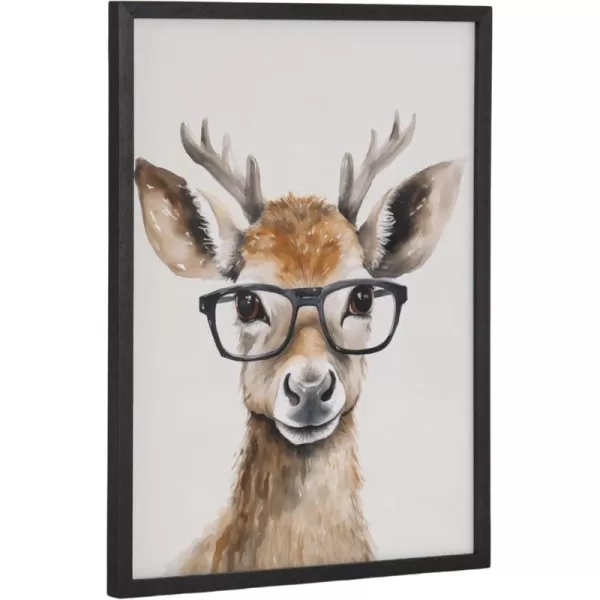 Kate and Laurel Cute Deer Wearing Glasses Framed Wall Art by The Creative Bunch Studio 12x16 Black Adorable Animal Art for WallBlack  Deer Glasses