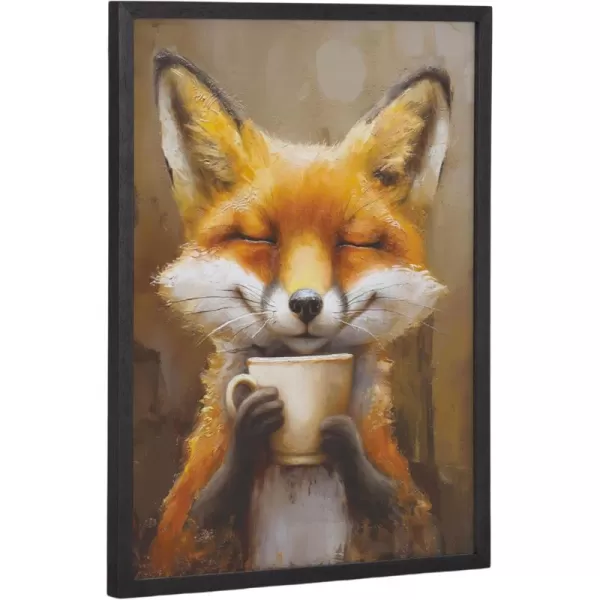 Kate and Laurel Cute Deer Wearing Glasses Framed Wall Art by The Creative Bunch Studio 12x16 Black Adorable Animal Art for WallBlack  Fox Coffee