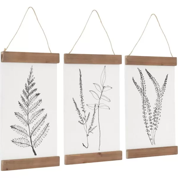 Kate and Laurel Lory Decorative Farmhouse ThreePiece Botanical Wall Art Plaque Set with Textured Paper Prints 3 pc 12quot Rustic Brown 3 Count