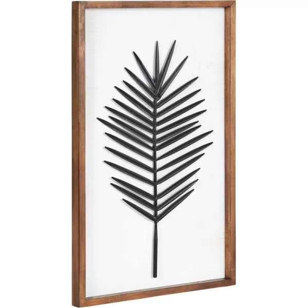 Kate and Laurel Pindo Modern Decorative Metal Leaf Wall Art Plaque with Wooden Frame 15x24 Rustic Brown