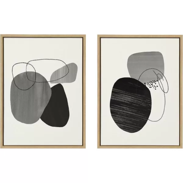 Kate and Laurel Sylvie Abstract Rocks Framed Linen Textured Canvas Wall Art Set by Teju Reval of SnazzyHues 2 Piece 18x24 Natural Black and White Abstract Print for WallNatural