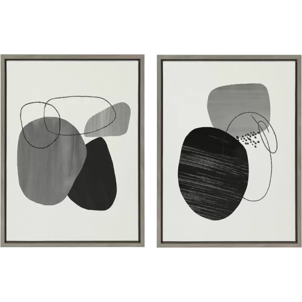 Kate and Laurel Sylvie Abstract Rocks Framed Linen Textured Canvas Wall Art Set by Teju Reval of SnazzyHues 2 Piece 18x24 Natural Black and White Abstract Print for WallGray