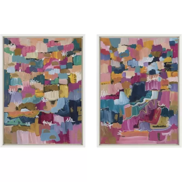 Kate and Laurel Sylvie Applause Framed Canvas Wall Art Set by Leah Nadeau Set of 2 18x24 Gold Decorative Colorful Abstract Art Print for WallWhite