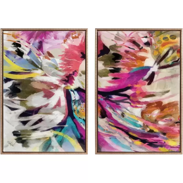 Kate and Laurel Sylvie Beaded Amaze Left and Right Vintage Framed Canvas Wall Art Set by Inkheart Designs 2 Piece Set 23x33 Gold Colorful Abstract Floral Art for Wall