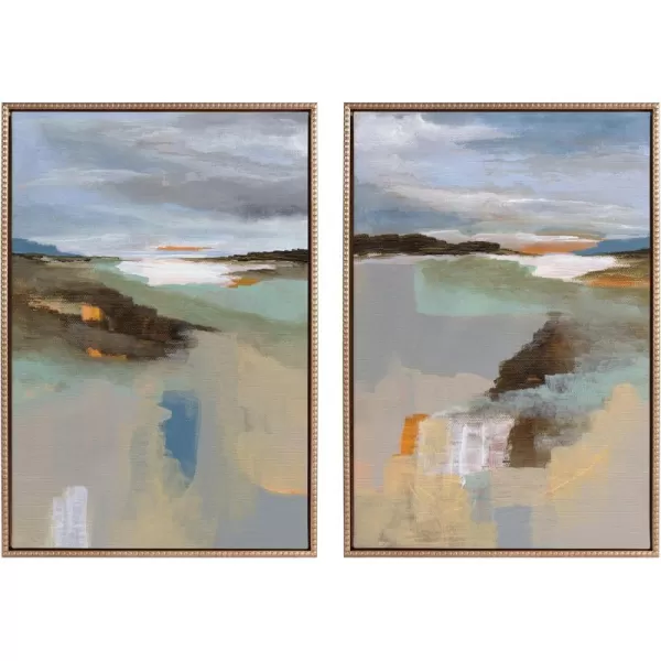 Kate and Laurel Sylvie Beaded Big Sur I and II Vintage Framed Canvas Wall Art Set by Nikita Jariwala 2 Piece Set 23x33 Gold Abstract Watercolor Landscape Art for Wall