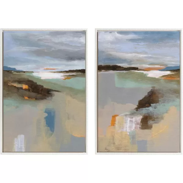 Kate and Laurel Sylvie Beaded Big Sur I and II Vintage Framed Canvas Wall Art Set by Nikita Jariwala 2 Piece Set 23x33 White Abstract Watercolor Landscape Art for WallWhite