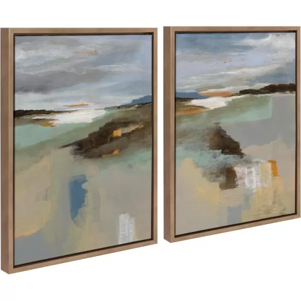 Kate and Laurel Sylvie Beaded Big Sur I and II Vintage Framed Canvas Wall Art Set by Nikita Jariwala 2 Piece Set 23x33 White Abstract Watercolor Landscape Art for WallGold