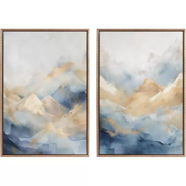 Kate and Laurel Sylvie Beaded Blue Mountains I and II Vintage Framed Canvas Wall Art Set by Amy Lighthall 2 Piece Set 23x33 Gold Abstract Watercolor Art for Wall