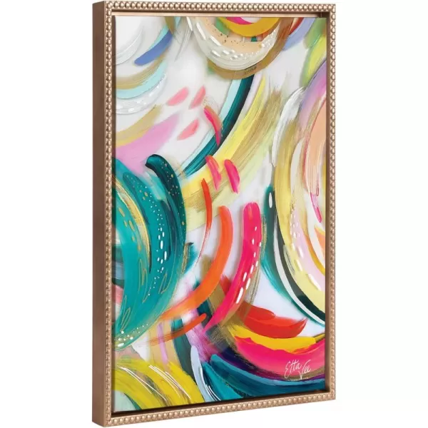 Kate and Laurel Sylvie Beaded EV Brushstroke 180 Vintage Framed Canvas Wall Art by EttaVee 18x24 Gold Modern Abstract Colorful Fun Art for Wall