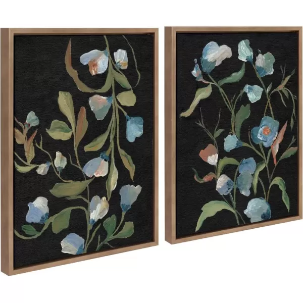 Kate and Laurel Sylvie Beaded Foliage I and Foliage III Vintage Framed Canvas Wall Art Set by Nikita Jariwala 2 Piece Set 28x38 Gold Blue Flowers Art for WallGold