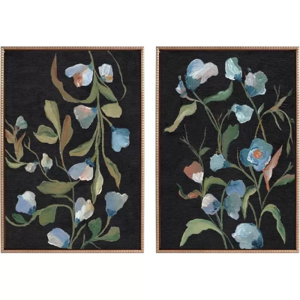 Kate and Laurel Sylvie Beaded Foliage III and Foliage I Vintage Framed Canvas Wall Art Set by Nikita Jariwala 2 Piece Set 23x33 Gold Soft Colorful Flower Bouquet Art for Wall