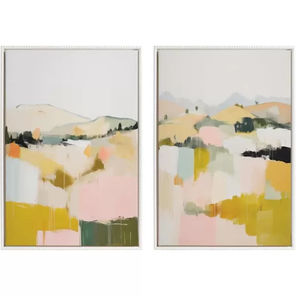Kate and Laurel Sylvie Beaded Quaint Vista II and III Vintage Framed Canvas Wall Art Set by Amy Lighthall 2 Piece Set 23x33 White Modern Abstract Landscape Art for Wall
