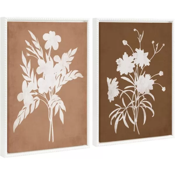Kate and Laurel Sylvie Beaded Spring Floral Silhouette 2 Clay White and Spring Floral Silhouette 11 Bark White Vintage Framed Canvas Wall Art Set by Heather Dutton 2 Piece Set 18x24 White Flower Art