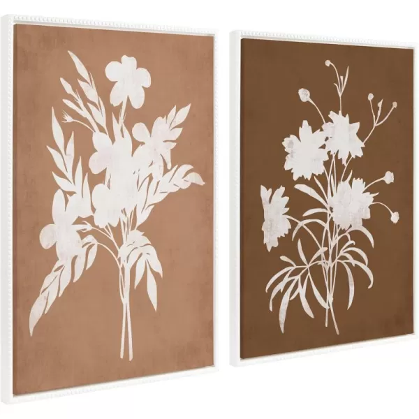 Kate and Laurel Sylvie Beaded Spring Floral Silhouette 2 Clay White and Spring Floral Silhouette 11 Bark White Vintage Framed Canvas Wall Art Set by Heather Dutton 2 Piece Set 23x33 White Flower Art