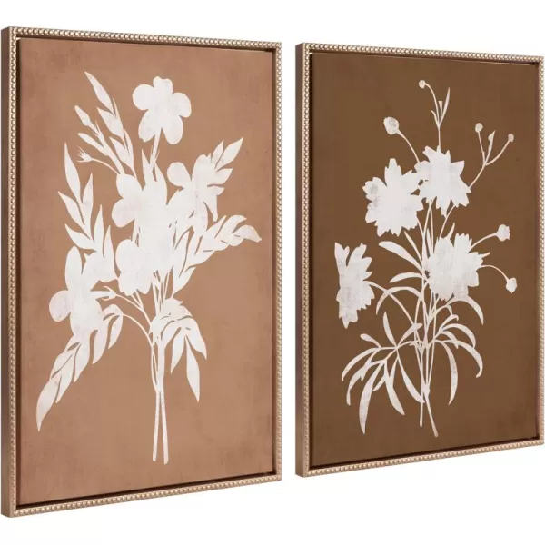 Kate and Laurel Sylvie Beaded Spring Floral Silhouette 2 Clay White and Spring Floral Silhouette 11 Bark White Vintage Framed Canvas Wall Art Set by Heather Dutton 2 Piece Set 23x33 Gold Flower Art