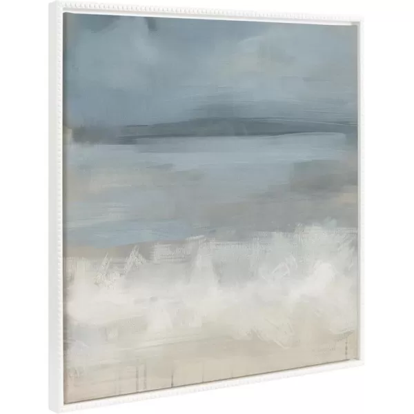 Kate and Laurel Sylvie Beaded The Blues Vintage Framed Canvas Wall Art by Mary Sparrow 30x30 White Modern Abstract Ocean Landscape Art for Wall