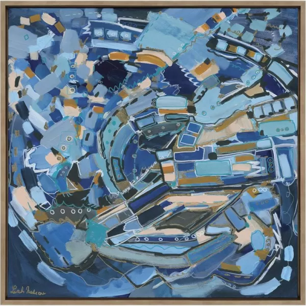 Kate and Laurel Sylvie Blue Dream Framed Canvas Wall Art by Leah Nadeau 30x30 Gold Decorative Abstract Art Print for WallGold