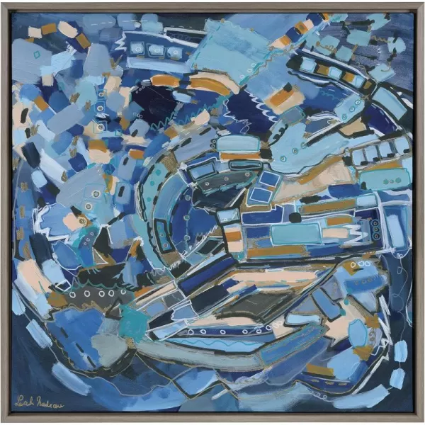Kate and Laurel Sylvie Blue Dream Framed Canvas Wall Art by Leah Nadeau 30x30 Gold Decorative Abstract Art Print for WallGray
