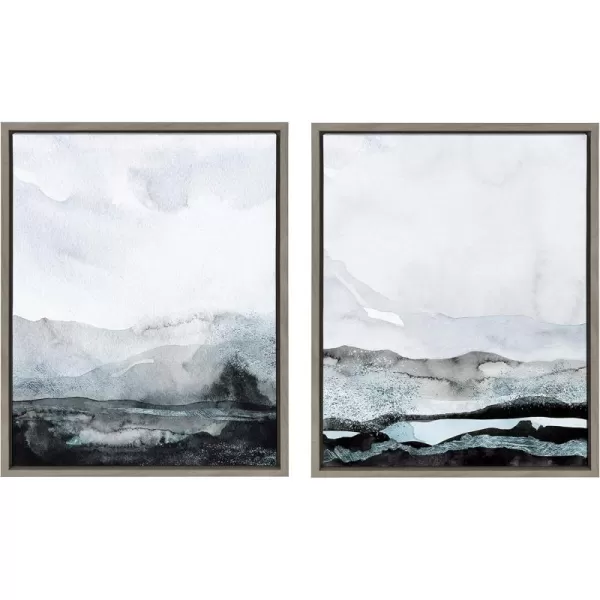 Kate and Laurel Sylvie Blue Layers Framed Canvas Wall Art Set by Maja Mitrovic of Makes My Day Happy 2 Piece 18x24 Gray Coastal Beach Art for WallGrey