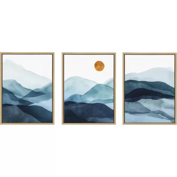 Kate and Laurel Sylvie Blue Mountain Range Framed Canvas Wall Art Set by Amy Lighthall Set of 3 18x24 Natural Decorative Landscape Art for Wall