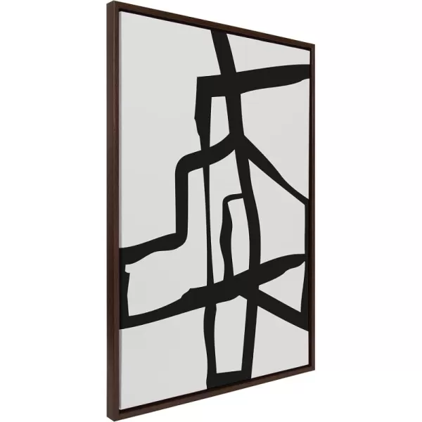 Kate and Laurel Sylvie Bold Sophisticated Abstract Black Stroke Framed Canvas Wall Art by The Creative Bunch Studio 28x38 Natural Contemporary Brushtrokes Modern Art for WallBrown