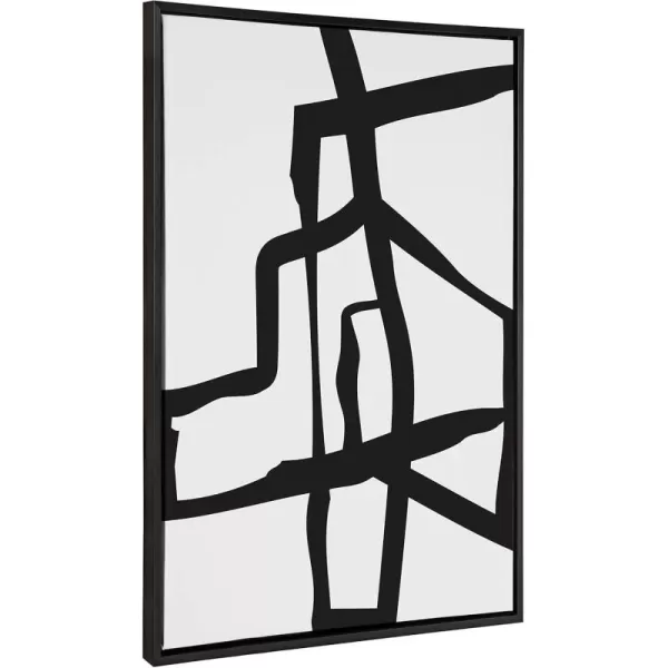 Kate and Laurel Sylvie Bold Sophisticated Abstract Black Stroke Framed Canvas Wall Art by The Creative Bunch Studio 28x38 Natural Contemporary Brushtrokes Modern Art for WallBlack