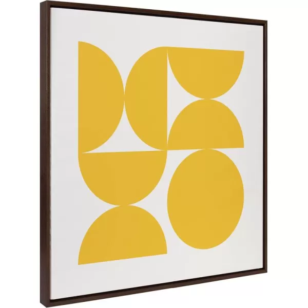 Kate and Laurel Sylvie Bold Vintage Geometric Sunshine Yellow Framed Canvas Wall Art by The Creative Bunch Studio 30x30 Brown MidCentury Modern Design Wall ArtBrown