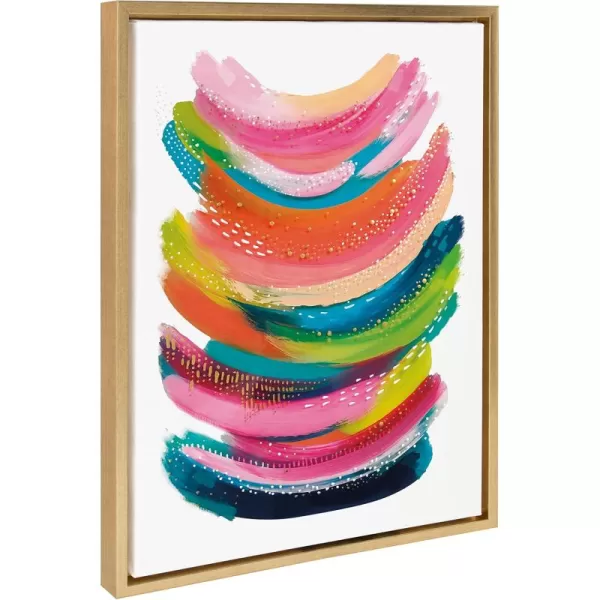 Kate and Laurel Sylvie Bright Abstract Framed Canvas Wall Art by Jessi Raulet of Ettavee 18x24 Natural Modern Colorful Brushstrokes Art for Wall