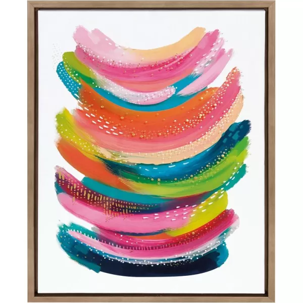 Kate and Laurel Sylvie Bright Abstract Framed Canvas Wall Art by Jessi Raulet of Ettavee 18x40 Gray Modern Colorful Brushstrokes Art for WallGold