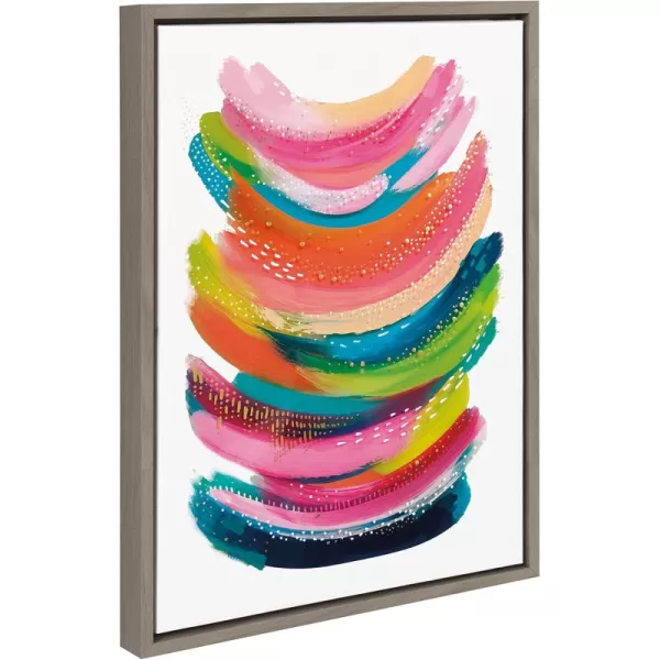 Kate and Laurel Sylvie Bright Abstract Framed Canvas Wall Art by Jessi Raulet of Ettavee 18x40 Gray Modern Colorful Brushstrokes Art for WallGray