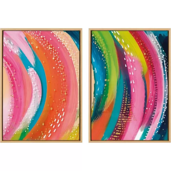 Kate and Laurel Sylvie Bright Abstract Left and Right Framed Canvas Wall Art Set by Jessi Raulet of Ettavee 2 Piece 23x33 Natural Colorful Abstract Brushstroke Art for WallNatural