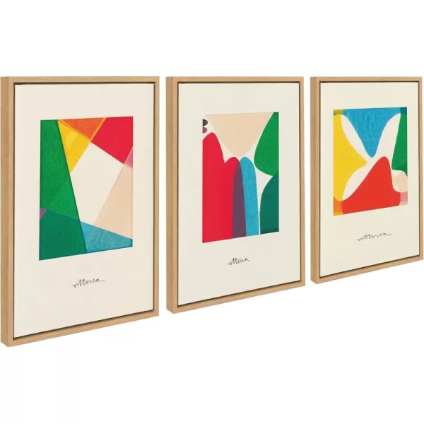 Kate and Laurel Sylvie Bright Modern Colorful Abstract Series Framed Canvas Wall Art Set by Amber Vittoria 3 Piece Set Natural Modern Geometric ThreePiece Wall Art Set