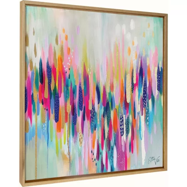Kate and Laurel Sylvie Brushstroke 154 Framed Canvas Wall Art by Jessi Raulet of Ettavee 30x30 White Modern Abstract Colorful Fun Art for WallGold