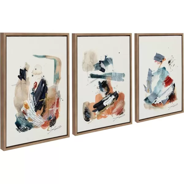 Kate and Laurel Sylvie By The Fireplace Series Framed Canvas Wall Art Set by Xizhou Xie 3 Piece Set Gold Modern Abstract Colorful Brushstrokes Art for WallGold