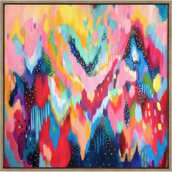 Kate and Laurel Sylvie EV Brushstroke 100 Framed Canvas Wall Art by Jessi Raulet of Ettavee 30x30 Natural Colorful Abstract for WallGold