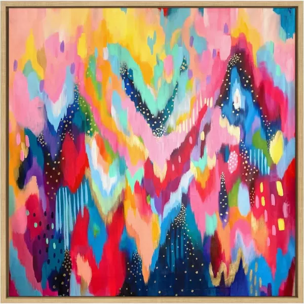 Kate and Laurel Sylvie EV Brushstroke 100 Framed Canvas Wall Art by Jessi Raulet of Ettavee 30x30 Natural Colorful Abstract for WallNatural